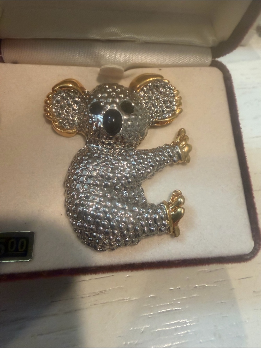 Vintage Silver & Gold Koala Brooch - Sparkling. With Original Box and Tag. RARE